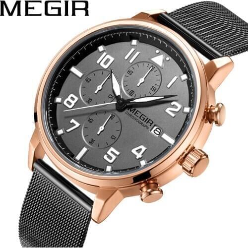 MEGIR Mens Watches Top Brand 2020 New Chronograph Quartz Watch Man Waterproof Sports Automatic Calendar Steel Relogio Masculino