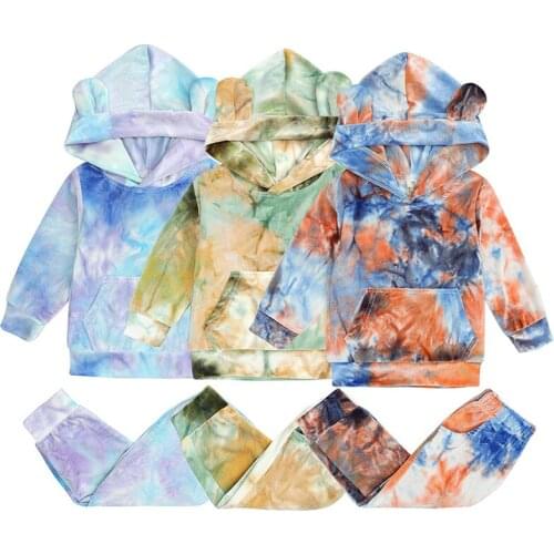 Baby Boy Clothes Suit Fashion Tie Dye Children Hooded Tracksuit Sports Outfit Spring Autumn Long Sleeve Toddler Girl Pajamas Set