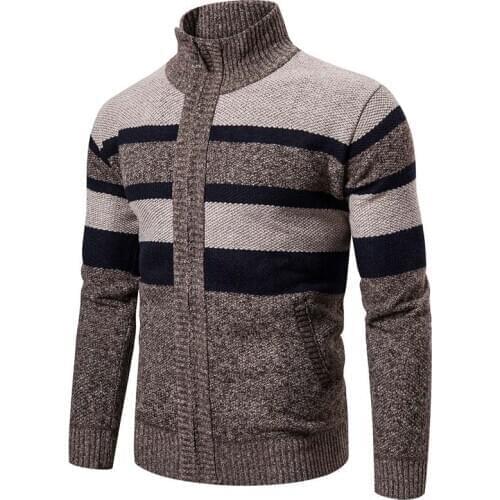 Autumn Winter Knitted Sweater Men New Casual Slim Full Sleeve Zipper Cardigan Men Sweaters Warm Comfort Patchwork Knitwear Coat