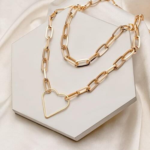 Fashion Vintage Heart Multi-layer Necklaces For Women Gold Metal Statement Hanging Necklaces 2021 Trend Female Modern Jewelry