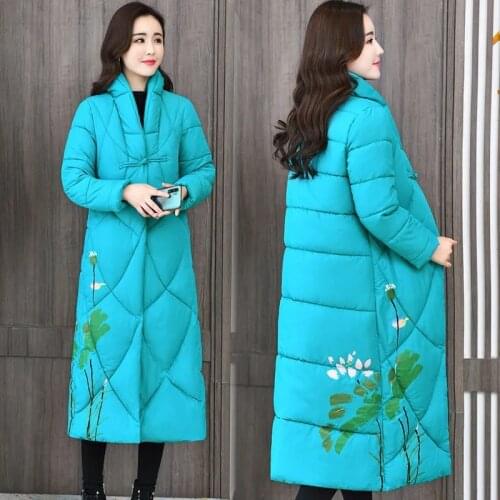 Parker Women Winter Jacket New National Style Loose Large Size Cotton Jacket Over knee Long Coat Thick Warm Mother Clothing 4XL