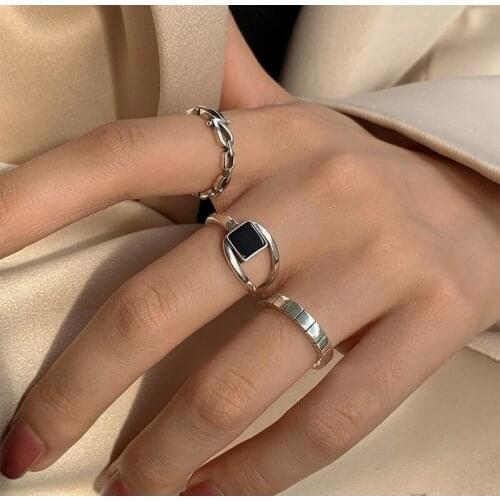 Geometric Chain Couple Rings For Women Adjustable Opening New Simple Korean Style Fashion Student Party Present Jewelry BOYULIGE