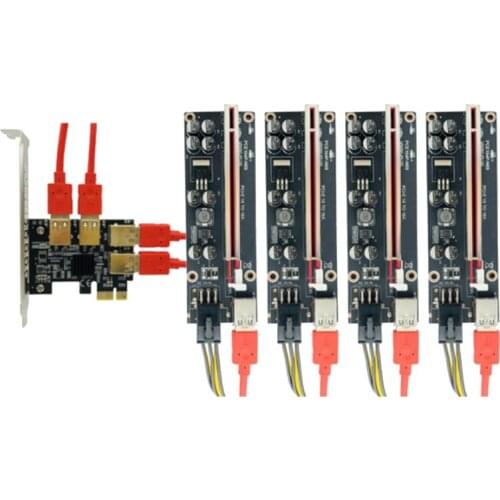 PCI-E PCIE Riser Card 1 To 4 USB3.0 Adapter Card Multiplier HUB PCI Express Riser 009S Plus Riser Pciex16 For BTC Mining