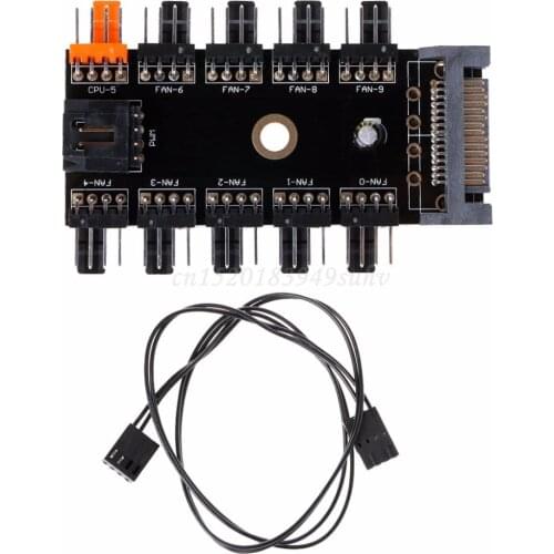 OPEN-SMART SATA 1 To 10 Way Splitter PWM Cooling Fan Hub 4-Pin 12V Power Socket PCB Adapter