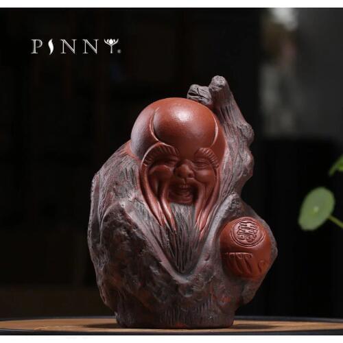 PINNY Purple Clay The God Of Longevity Tea Pet Statue People Ceramic Figurines Zi Sha Tea Ceremony Ornaments Home Decoration