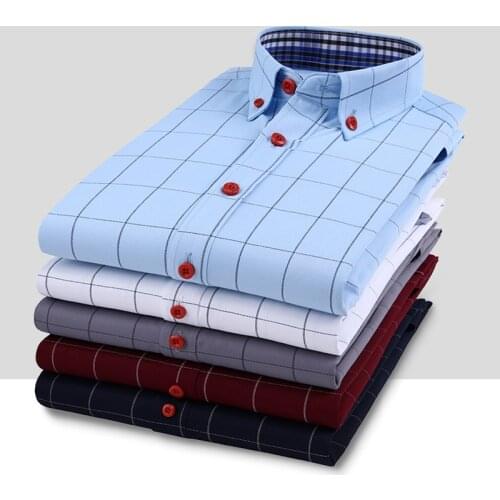 Classic Plaid Shirt Mens Long Sleeve Dress Shirts Checkered Casual Business Male Regular Formal Clothing with Chest Pocket
