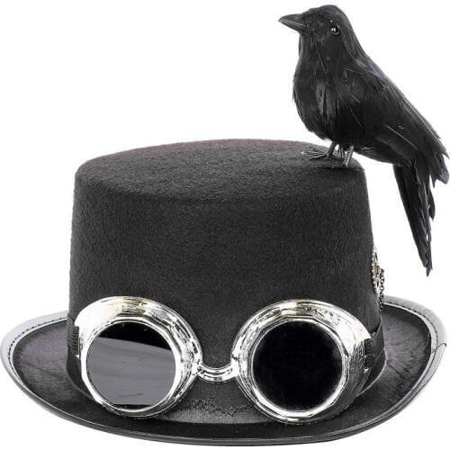 Helloween DIY Assembly Steampunk Hat With Goggles Gears Black Crow Bird Costume Helloween Party Hats