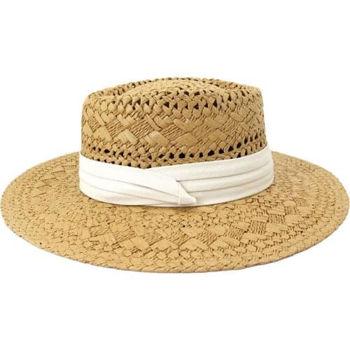 Panama Hat Simple Summer Beach Hat Female Casual Lady Women Flat Brim Bowknot Straw Cap Girls Sun Hat Chapeu Feminino 2021