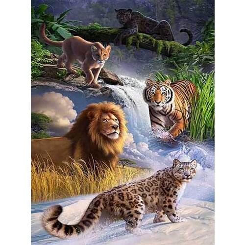 Tiger lion leopard group DIY Diamond Painting Kit Diamond Floral cross Stitch Rhinestone Mosaic Painting Hall Hanging Murals