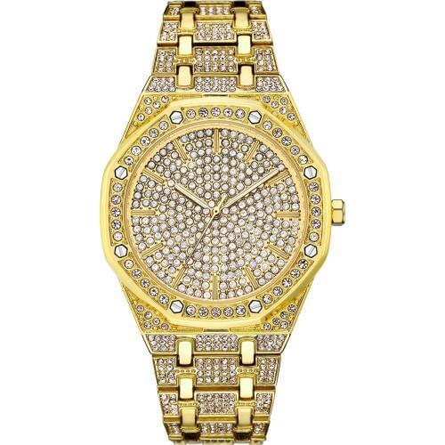Top Luxury Brand Men Ladies Crystal Watch Women Dress Watch Fashion Gold Quartz Watches Male Big Dial Stainless Steel Wristwatch