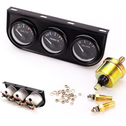 52MM 12V Triple Kit Water Temperature Oil Temperature/Pressure Voltage Gauge Meter Gauge Meter Accessory with Sensor for Car