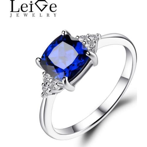 Leige Jewelry Blue Sapphire Engagement Ring Gemstone Promise Rings for Women 925 Sterling Silver Cushion Cut Fine Jewelry