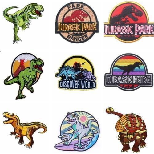 Jurassic Park DIY Embroidery Patch For Clothing Iron On Dinosaur Embroidered Patches For Clothes Appliques For T-shirt Badges