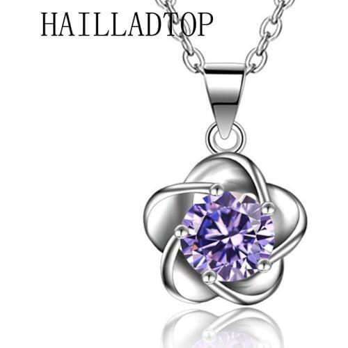 Top Quality Trendy Gentle Women Small Plum Blossom Fie Petals Pendant Necklace Crystal Austrian Zircon Necklace Pendant With Cha