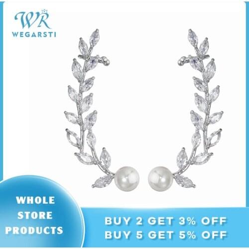 WEGARSTI Authentic 925 Sterling Silver Willow Leaves Dangle Earrings For Women Clear Cubic Zircon Earrings Wedding Jewelry