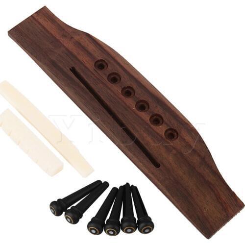Yibuy Saddle & Nut 6 String Rosewood Bridge Ebony End Pins for Acoustic Guitar Part
