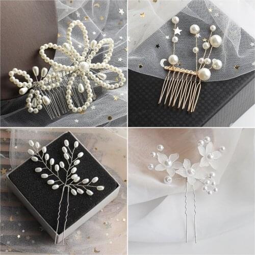 2021 hot sale Korean bride fashion personality hair accessories pearl leaf U-shaped pin wedding headdress wedding accessories