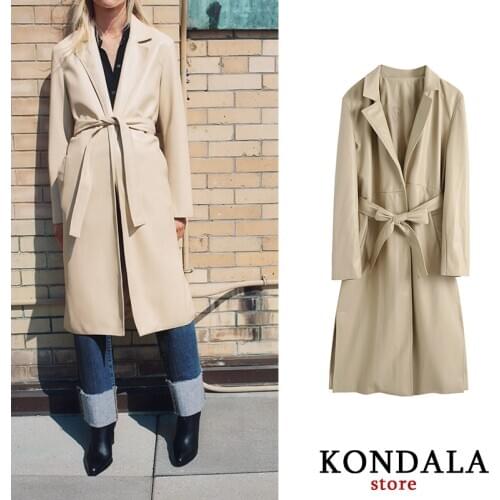 Womens Jacket Leather Office Lady Slim Sashes Long Jacket za 2020 Long Sleeve Autumn PU Jackets Women Single Button Coat Mujer