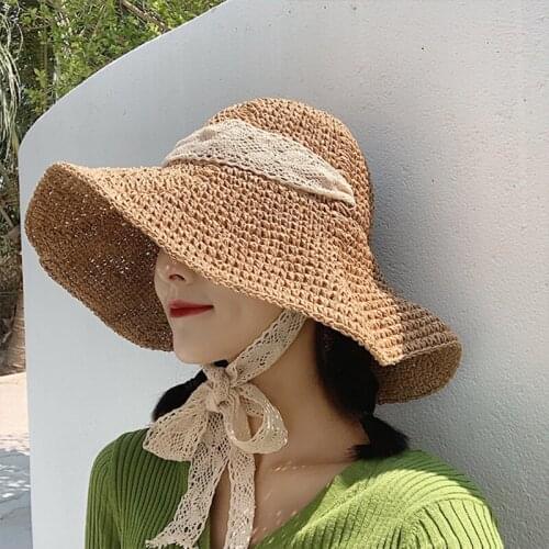 WeMe Womens Straw Sunhat Lady Summer Beach Capts Foldable Outdoor Straw Hat for Girl Wide Brim Hats