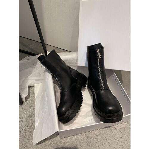 Womens shoes ankle boots 2020 autumn new fashion front zipper thick-soled motorcycle boots