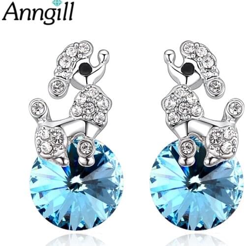 ANNGILL New Arrival 100% Crystals From Swarovski Earrings For Women Cute Dog Stud Earrings Pendiente Boucle D'Oreille Femme