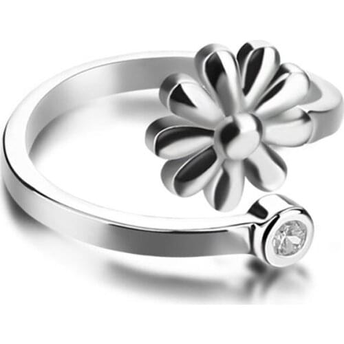 New fashion contracted 925 sterling silver ring for women lovely fresh chrysanthemum flower ring Female ring bijoux