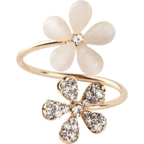 1 pc Crystal Double Daisy Flower Petals Ring Cute Brand Design Rhinestone Adjustable Rhinestone Ring For Women Fine Jewelry#3