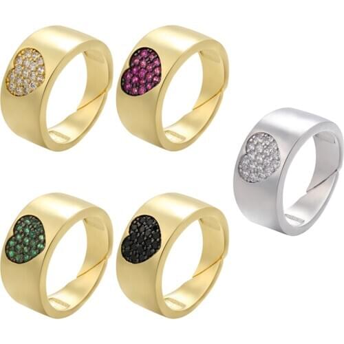 ZHUKOU 1 Piece 2021 NEW gold/silver color heart women rings Chic adjustable rings CZ Stone Couple rings fashion Jewelry VJ60