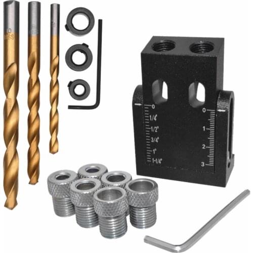 15Pcs Pocket Hole Screw Jig 15 Degree Angle Woodworking Drill Guide Hole Puncher Locator Jig Drill Bit Promotion