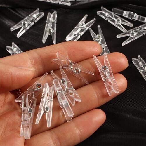 S/L Size 20/50/100 Pcs Practical Transparent Clips Clothes Spring Hanging Plastic Clamp for Photos Cloth Paper