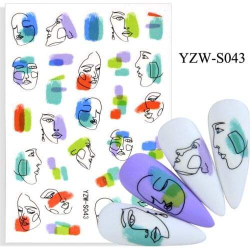 3D Stickers for Nails Color Graffiti Line Face Design Nail Foil Decal Sliders Stickers for Manicure Fashion Nail Art Decoration