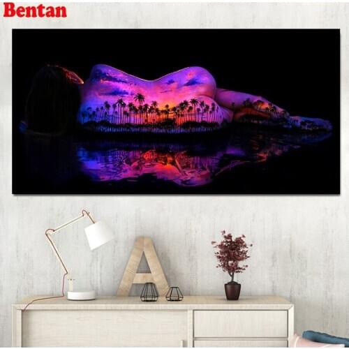 DIY Full Square Drill Round Diamond Painting Abstract beauty back view tree landscape Cross Stitch Diamond Embroidery Mosaic 5d