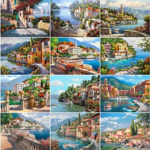 Diamond Mosaic Town Picture Of Rhinestones Scenic Diamond Painting Cross Stitch Kits Seaside Full Square Handmade Gift