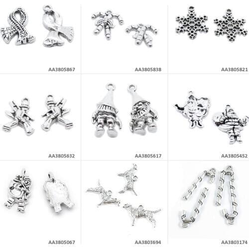 Antique Silver Plated Jewelry Charms Walking Stick Whippet Dog Santa Claus Christmas Elf Construction Worker Snowflake Scarf