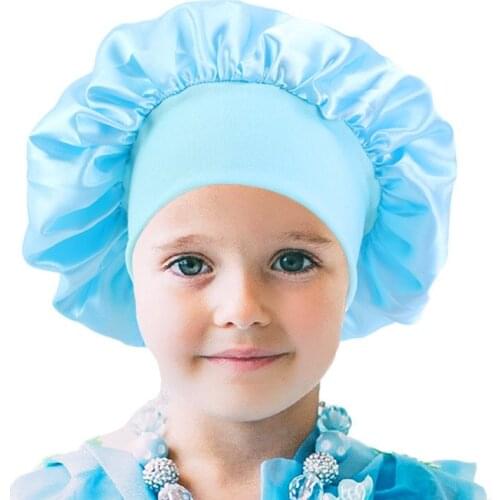 Kids Satin Bonnet Nightcap Soft Smooth Girls Wide Side Elastic Band Sleeping Cap For Home Salon Silky Head Wear Boys Hair Care