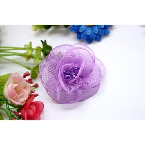 Baby Girls' Hair Accessories mesh Silk DIY Rosette stamen Flowers WITHOUT Clips Kids Boutique Hair Flowers