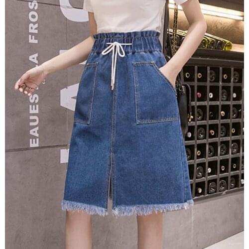 Elastic Waist Plus Large Size Female Korean Oversized Vintage WomenS Pencil Denim Jeans Skirts Woman Clothes Lady Trendy A6292