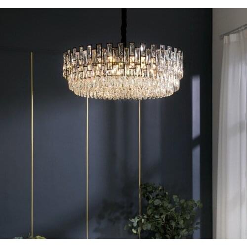 Living Room Crystal LED Chandelier Modern Simple Round Black American Decorative Chandelier