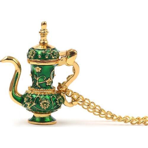 Hip Flask Teapot Cup Pendant Necklace Enamel Green Blue Metal Necklaces Trend Jewelry For Friends Sincerity Gift