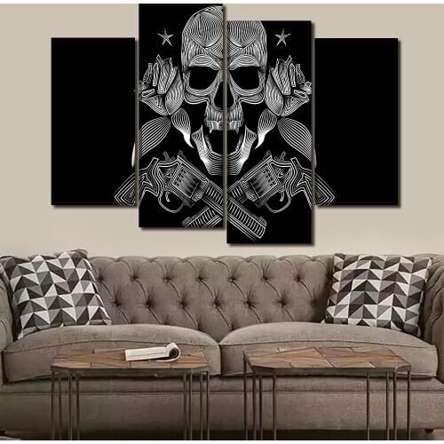 Canvas Painting Framework For Living Room Wall Art Home Decor 4 Piece Skull Gangsters Modular Picture HD Print Poster