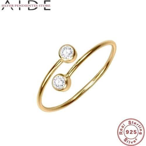 AIDE 925 Sterling Silver Inlaid Zircon Rings Women Personality Double Diamond Open Ring Simple Gold Jewelry Rings Aneis