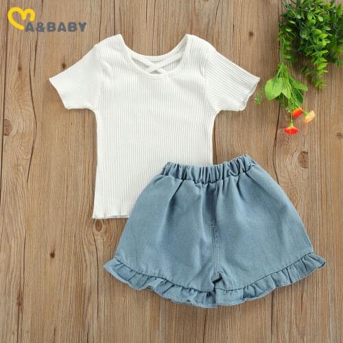 Ma&Baby 2-6Y Summer Toddler Baby Kid Girl Clothes Set Knitted Short Sleeve T shirt Ruffles Shorts Outfits Child Girl Costumes