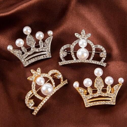 Fashion Crown Brooches Gold Silver Color Rhinestone Pins Dress Decoration Buckle Badge Jewelry Accessories For Women