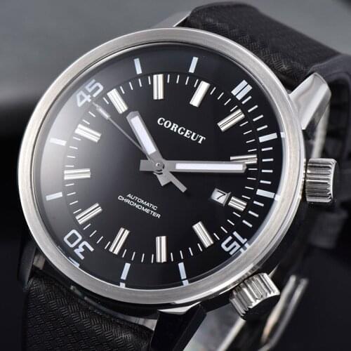 Mens Watches CORGEUT Top Brand Luxury Date Watch Men rubber sport WaterproofAutomatic Watch Clock 2033 Mechanical Mens Watches