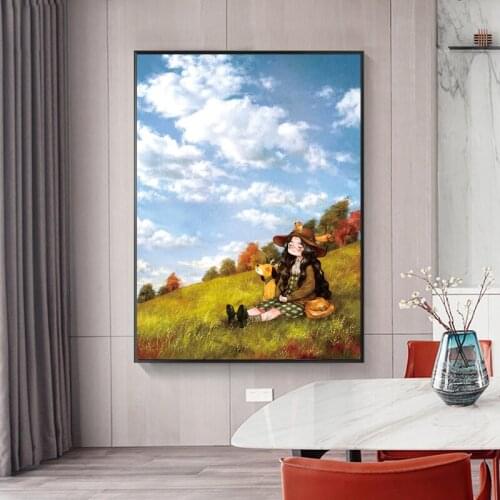 Comics Youth girl dog Cross stitch kits Needlework Sets With Printed Pattern,11CT-Canvas for Home Decor Painting Full Embroidery