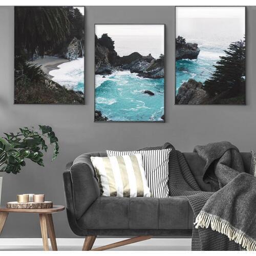Coastine Ocean Wall Art Print Poster Nature Scenery Scandinavian Nordic Landscape Canvas Painting Pictures for Living Room