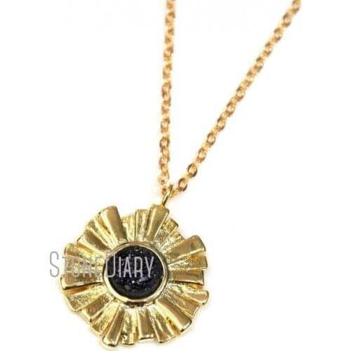 10Pcs Black Circle Druzy Crystal Radial Pure Gold Color Hexagon Chains Necklaces Copper Chains Necklaces 18inch-32inch NM12498