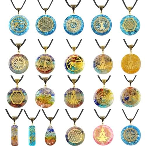 Retro Reiki Healing Colorful Chips Stone Natural Chakra Orgone Energy Pendant Necklace Pendulum Amulet Orgonite Crystal Necklace