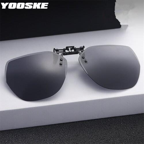 YOOSKE Clip On Polarized Sunglasses Men Driving Night Vision Flip Up Lens Sun Glasses Women Photochromic Goggles Clips Myopic