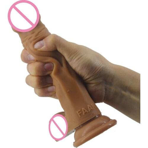 FAAK 19*3.8cm Realistic Soft Silicone Dildo Suction Cup Penis Anal Sex Toys for Women Flexible Penis G-spot massager Erotic Shop